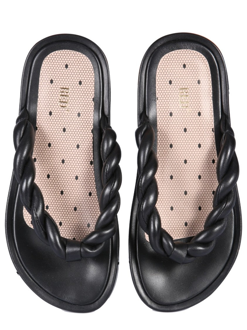 Red (V) Leather Slide Sandals