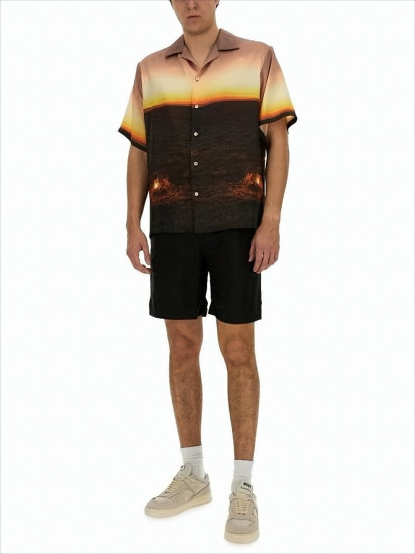 Msgm Relaxed Fit Black Cupro Activewear Shorts With Elastic Waistband