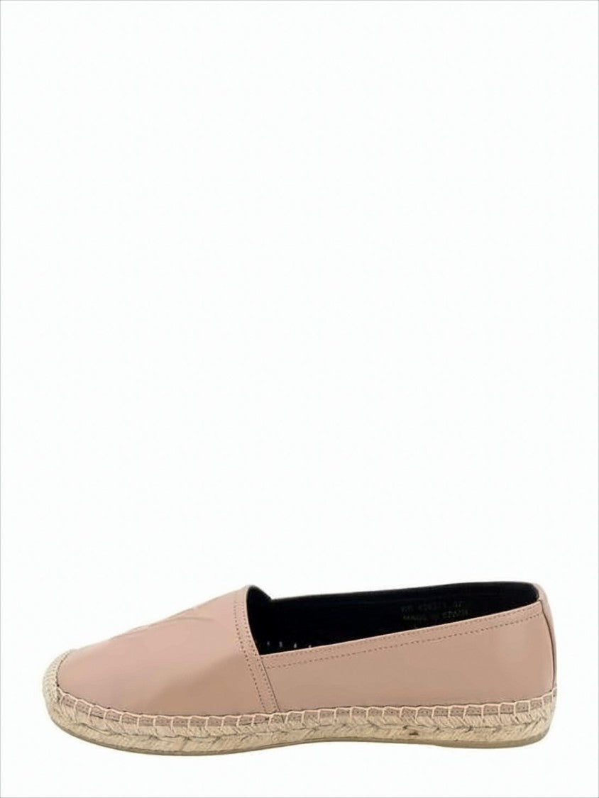 Saint Laurent Smooth Leather Flat Shoes With Woven Espadrille Trim
