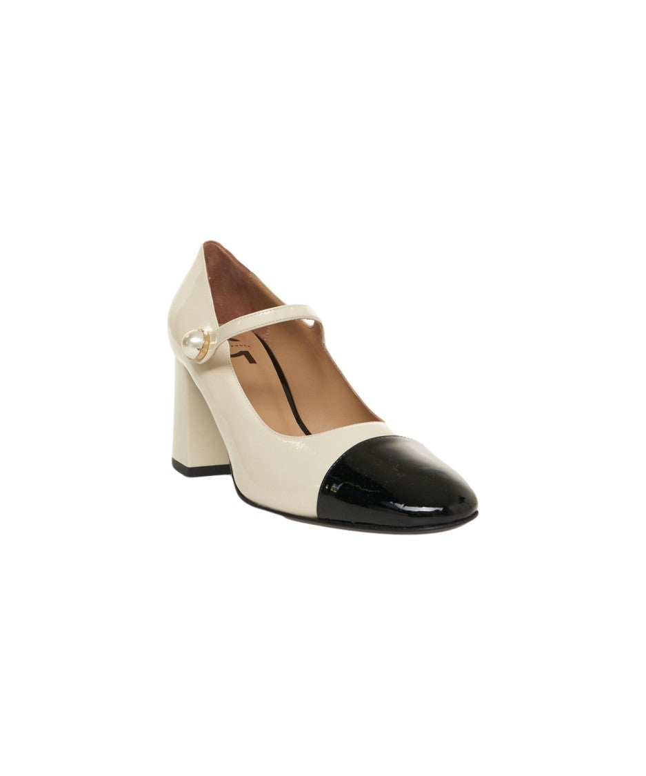Gender Patent Leather Pumps With Pearl-Detail Strap