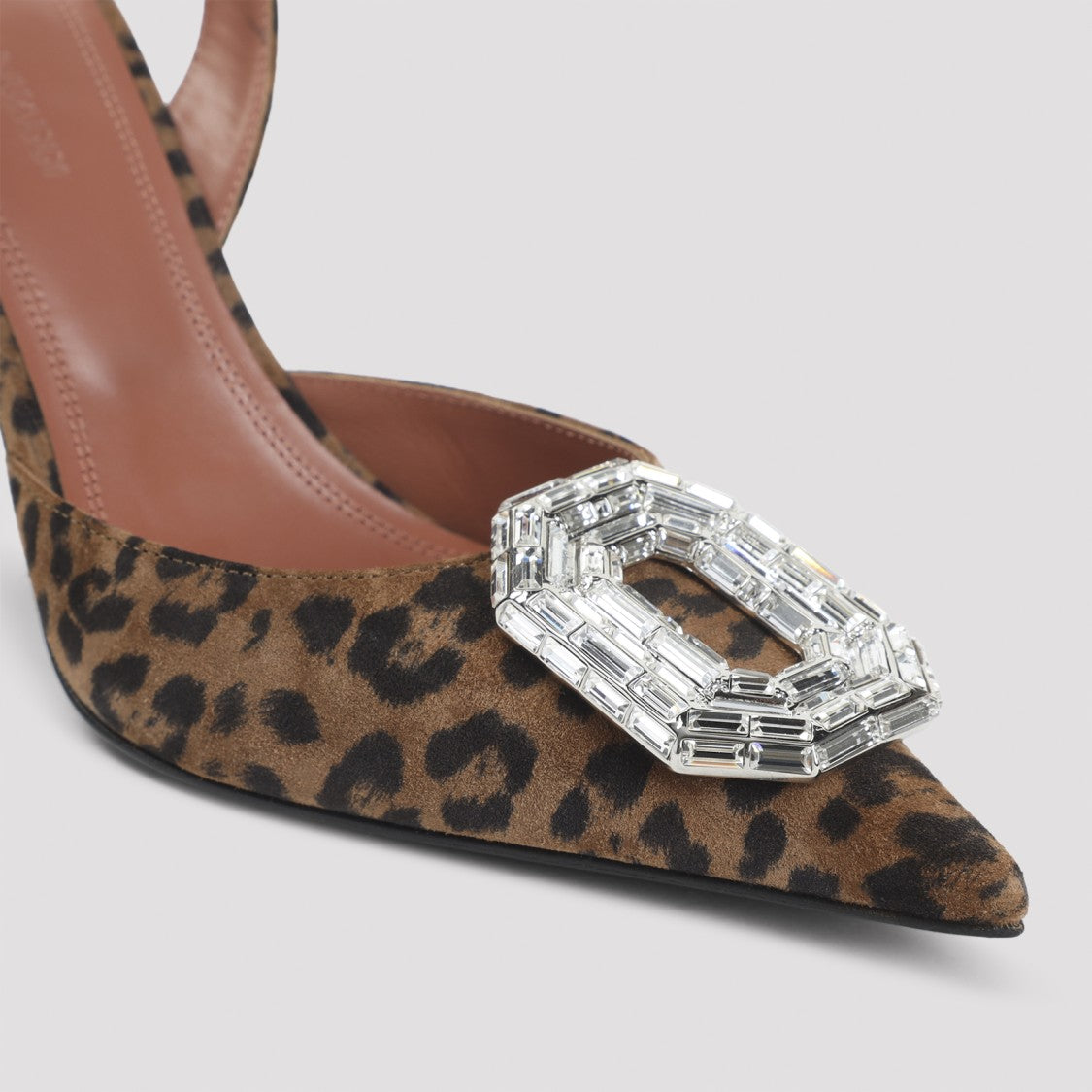 Amina Muaddi Leopard Suede Leather Camelia 90 Sling