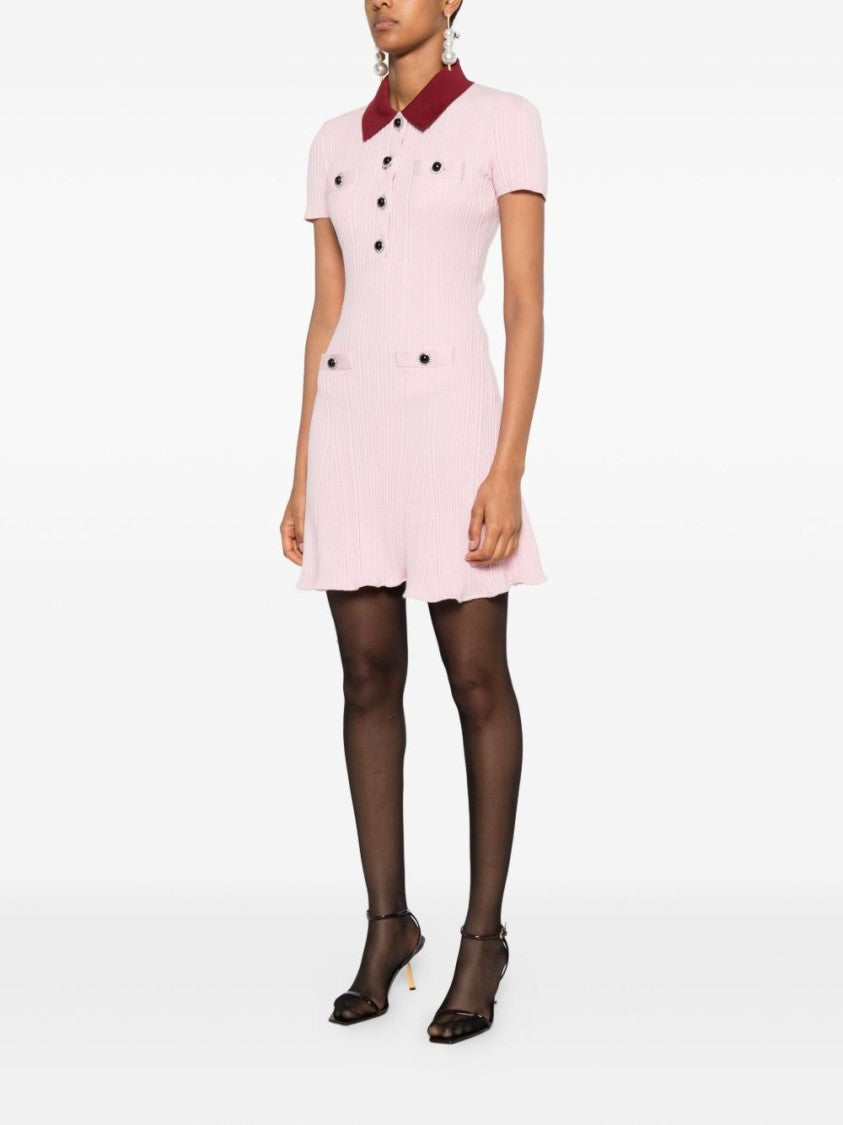 Self-Portrait Pink Contrast Collar Knit Mini Dress