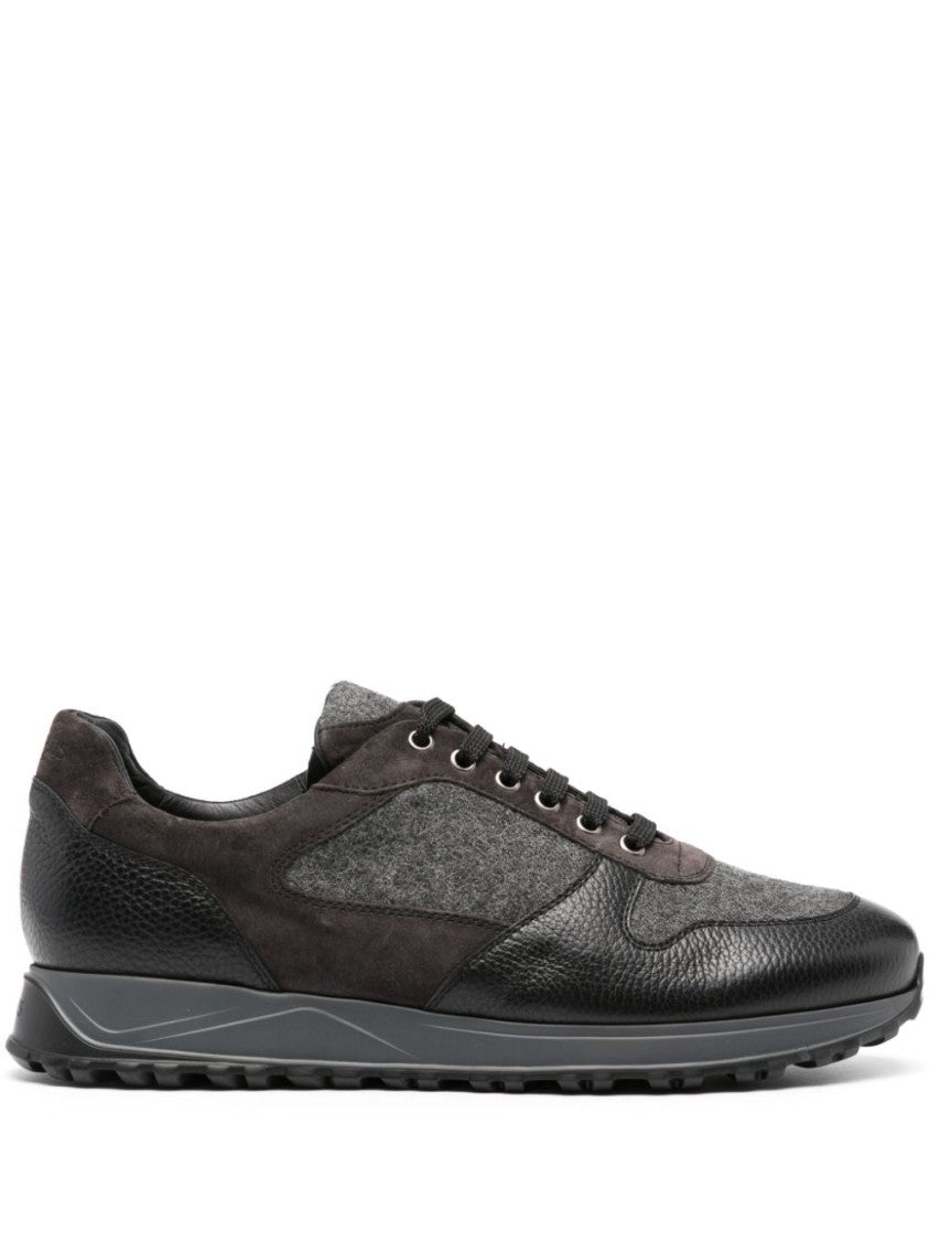 Doucal's Black/Anthracite Grey Panelled Sneakers