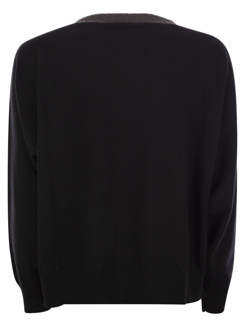 Brunello Cucinelli Cashmere Sweater With Precious Ribbed Neckline