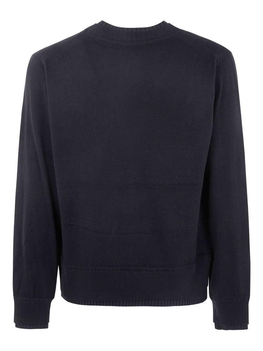 Sacai Crew Neck Black Sweater In Cotton-Cashmere Blend