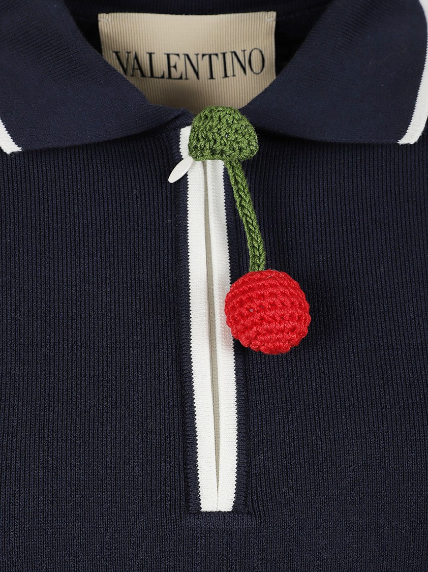 Valentino Garavani Cherry Patch Zip Closure Polo Shirt