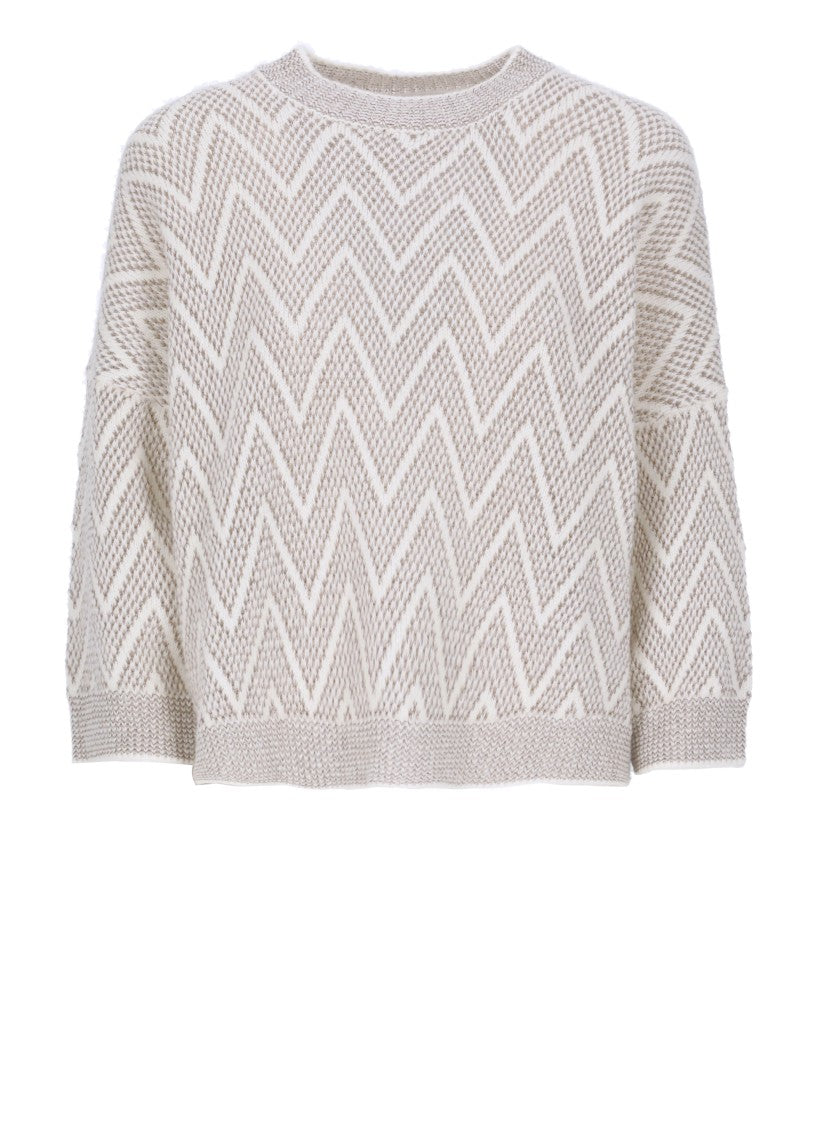 Peserico Brown And Ivory Wool And Sweater
