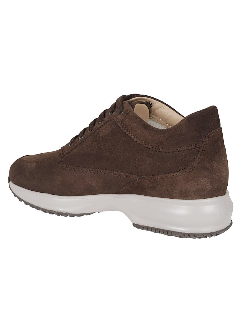 Hogan Chocolate Suede Sneakers With Rhinestone Logo