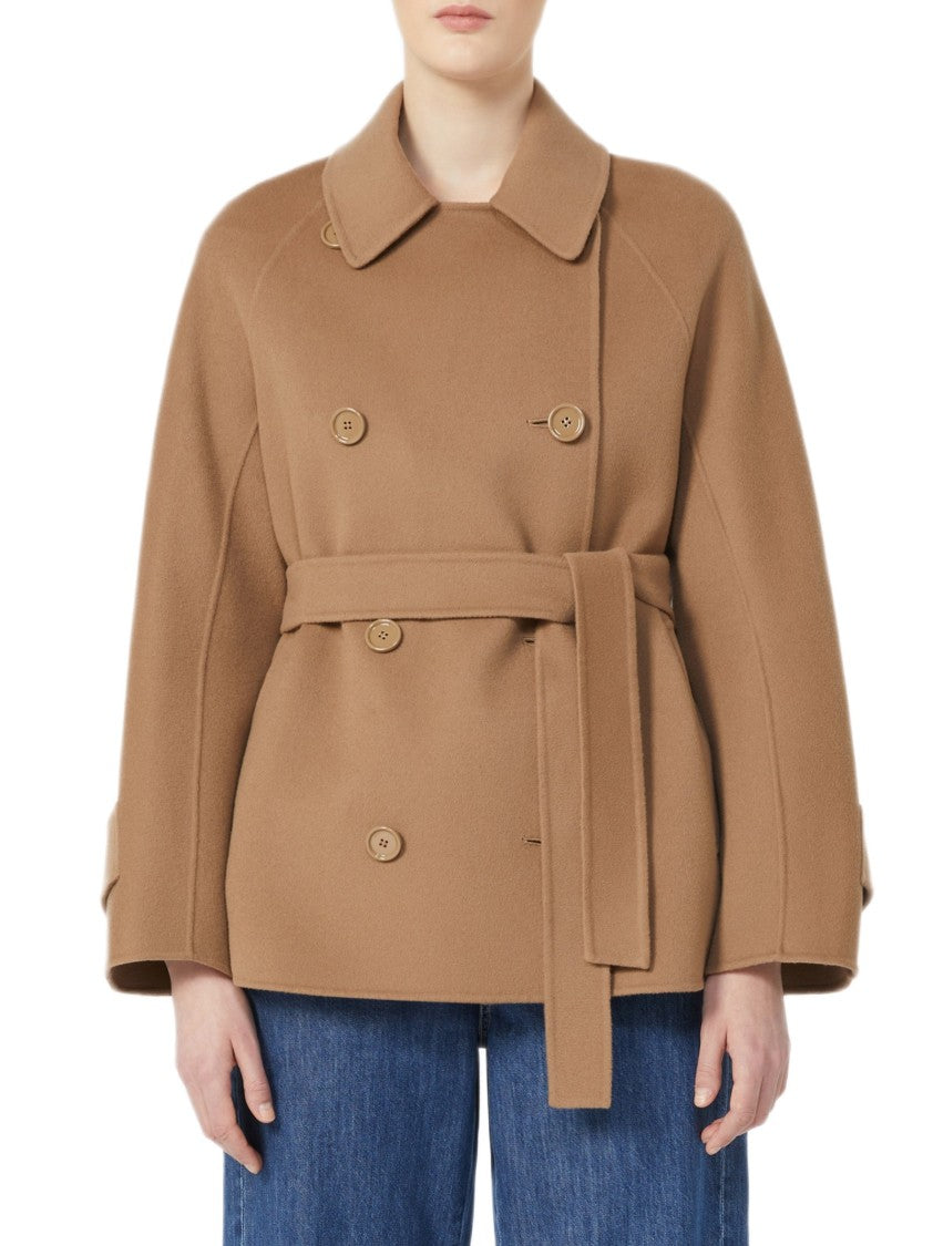Max Mara Double-Breasted Wool Trench Coat With Hand-Stitched Detail