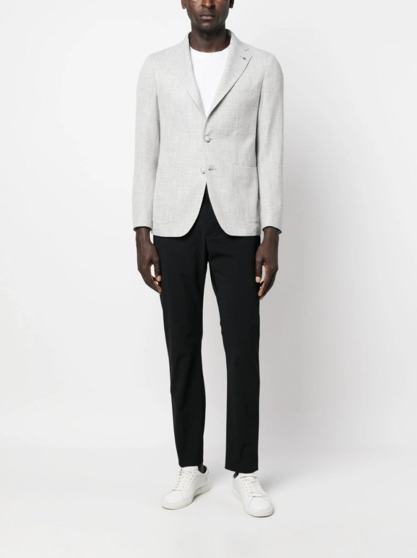 Tagliatore Herringbone Men's Jacket With Fabric Blend And Tailored Fit