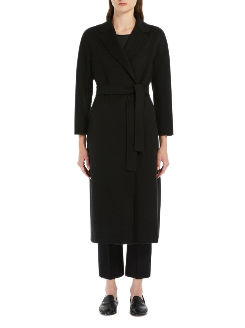 Max Mara Mid-Length Black Wool Coat With Kimono Sleeves