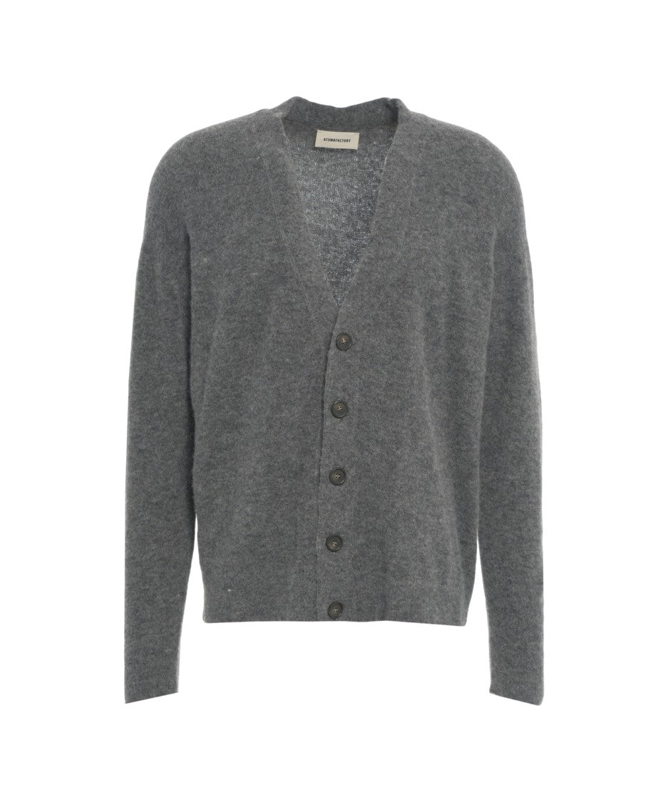 Atomo Factory Luxurious Virgin Wool Cardigan With Textured Knit And V-Neckline