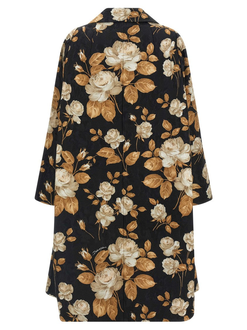 Dolce & Gabbana Brocade Coat With Vintage Rose Print