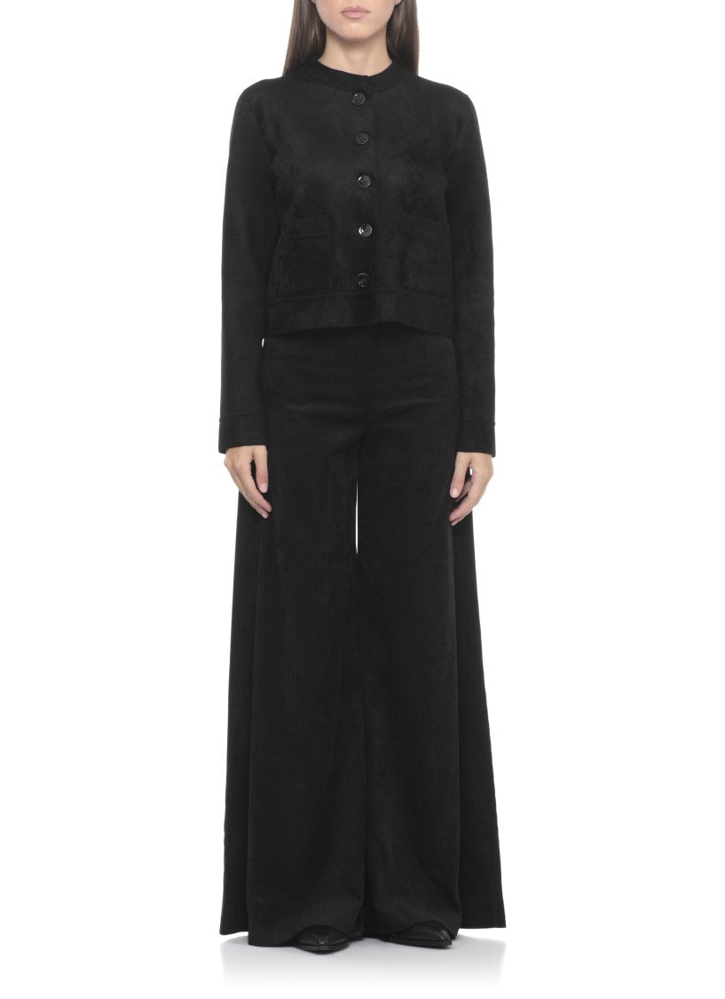 D. Exterior Black Viscose-Wool Blend Cardigan