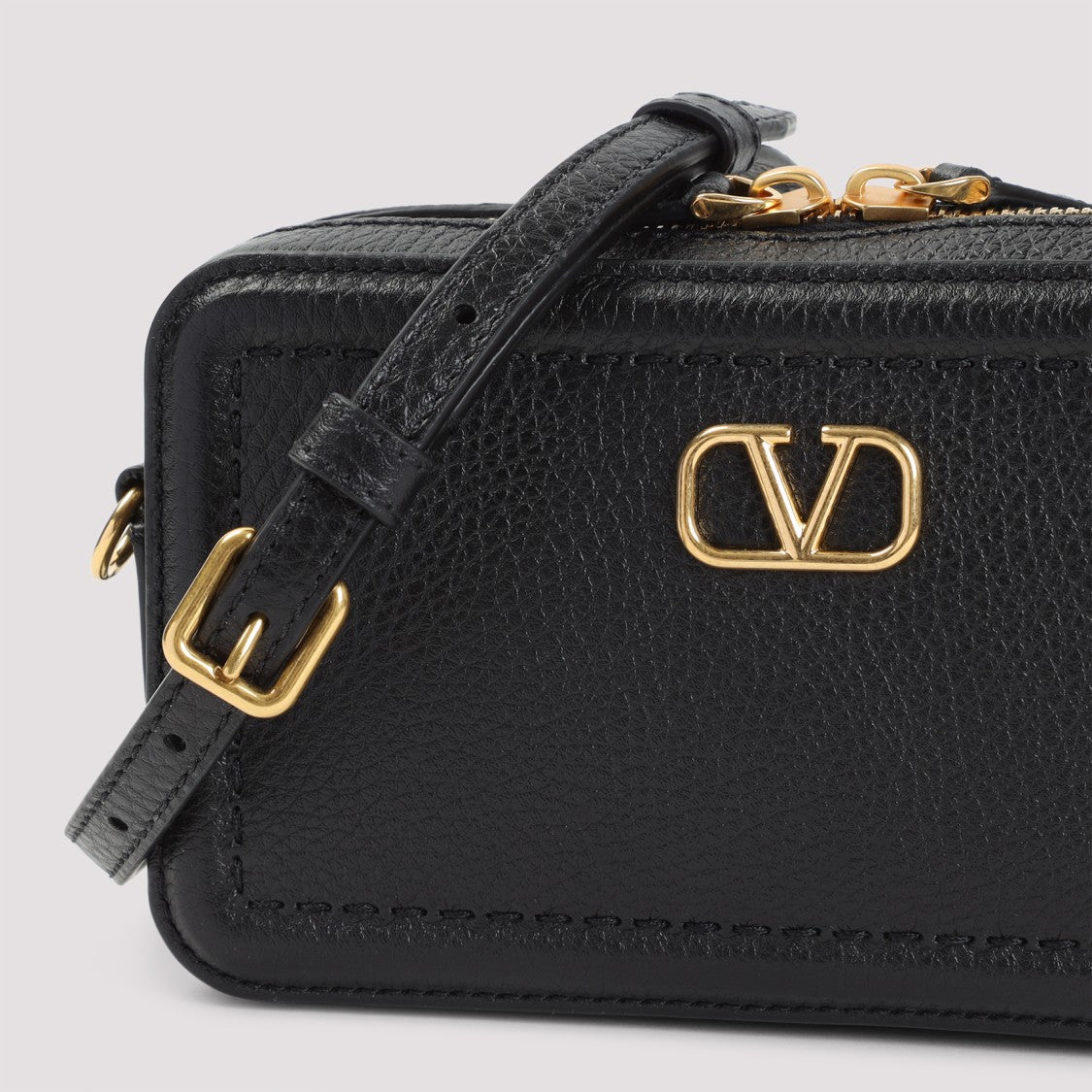 Valentino Garavani Pure Black Grained Leather Camera Case