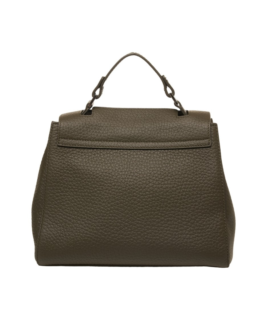 Orciani Hammered Leather Handbag With Magnetic Closure And Detachable Strap