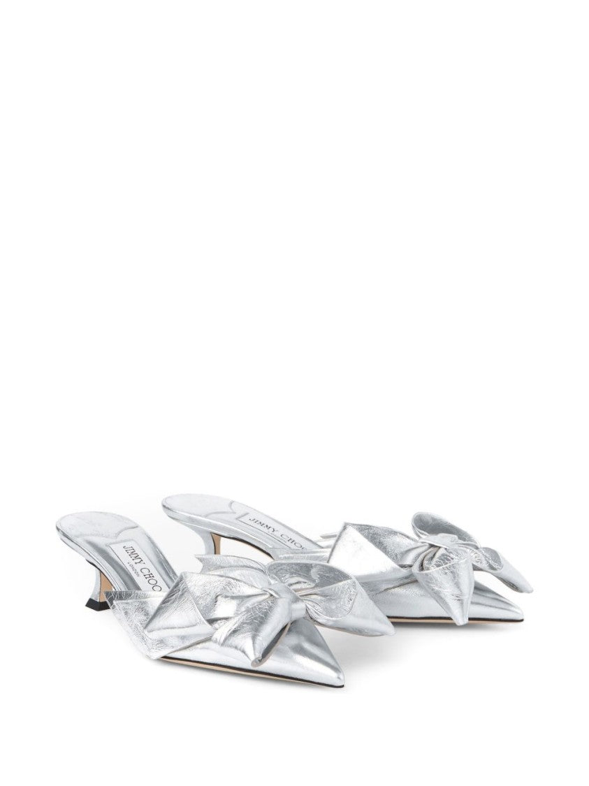 Jimmy Choo Pointed Toe Sandals With Bow Detail And Kitten Heel