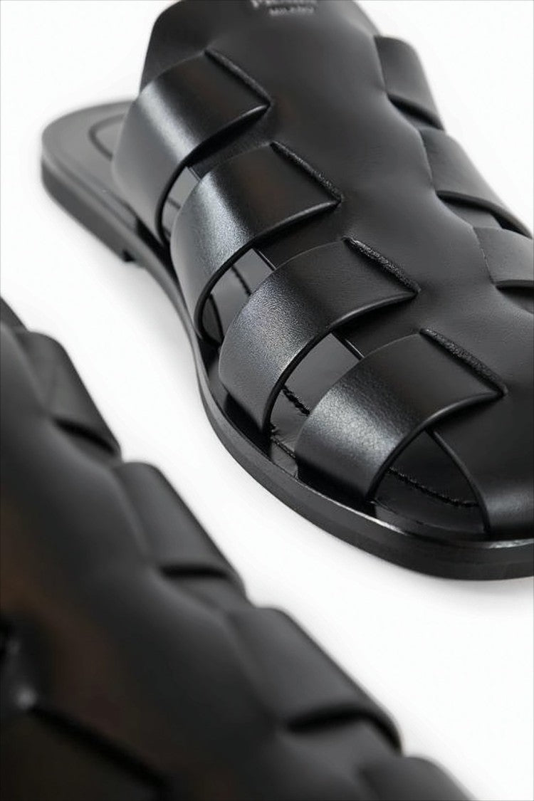 Prada Woven Strap Black Leather Mules