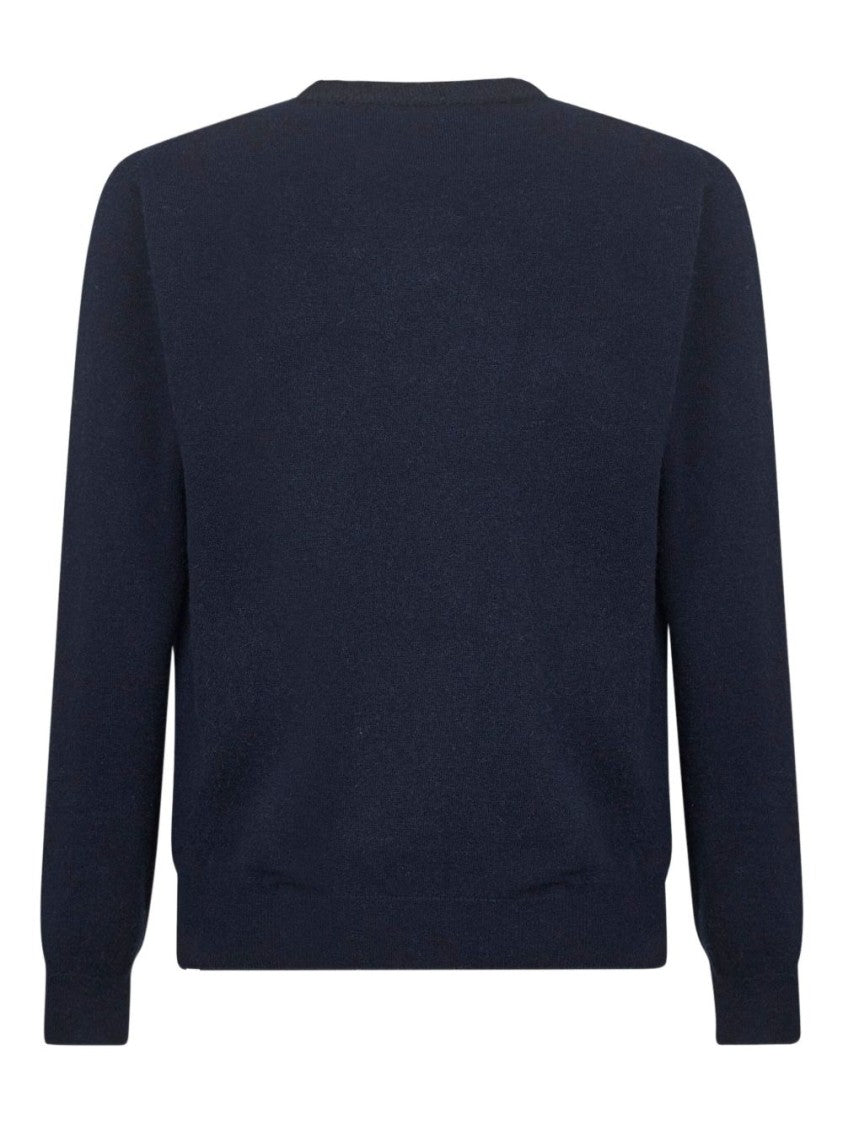 Mc2 Saint Barth Deep Navy Crew Neck Sweater With Bold Lettering