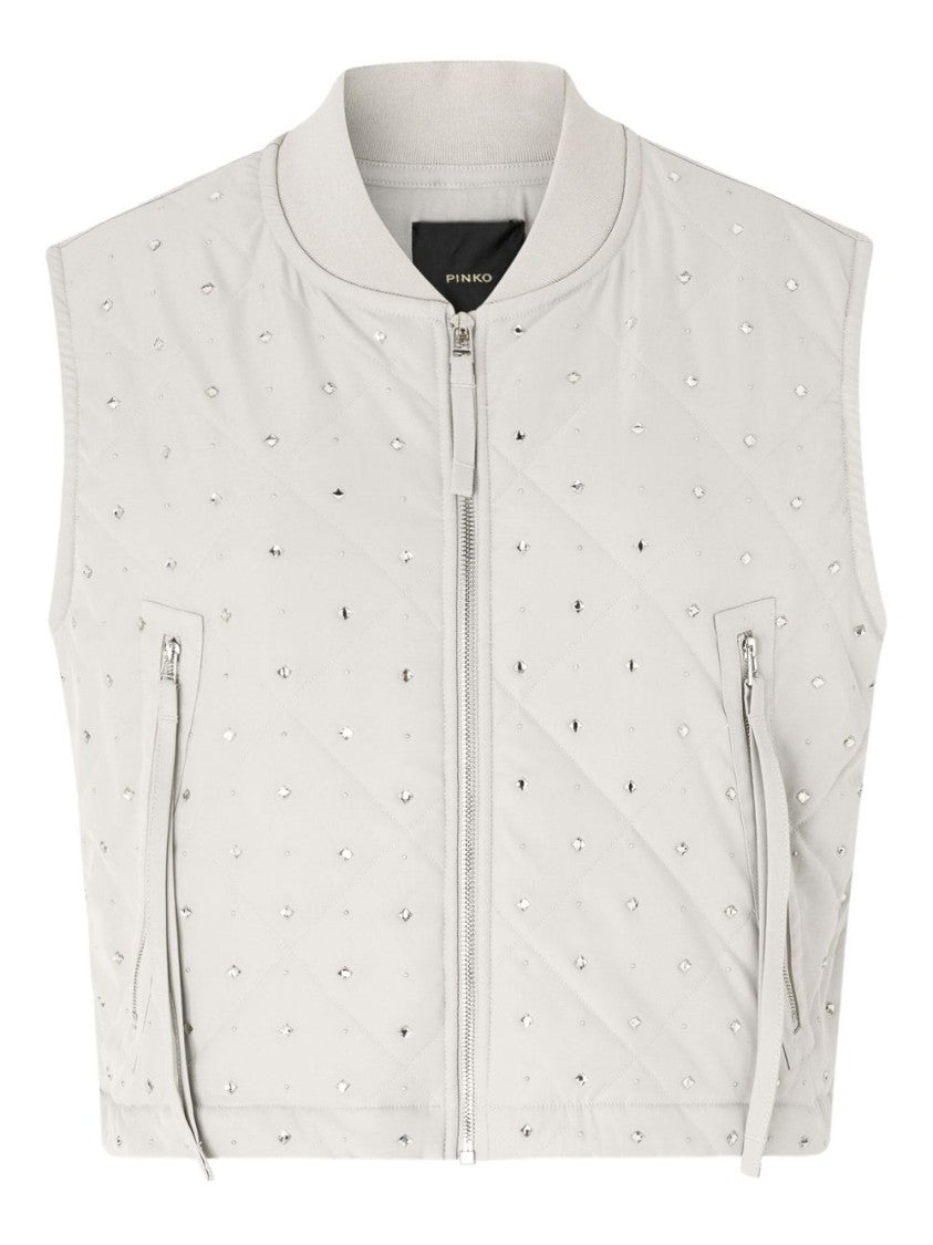Pinko Cropped Gray Quilted Vest With Structured Silhouette