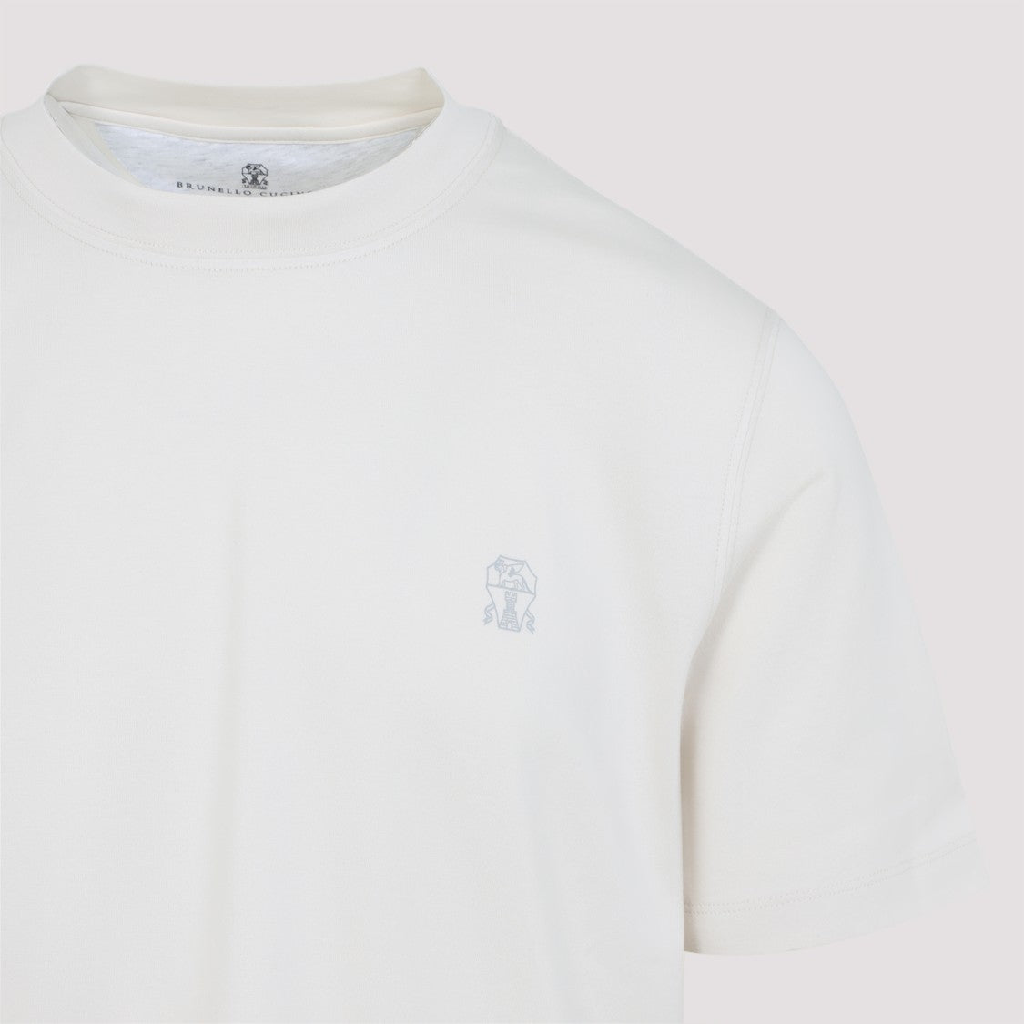 Brunello Cucinelli White Cotton T-Shirt With Contrasting Logo
