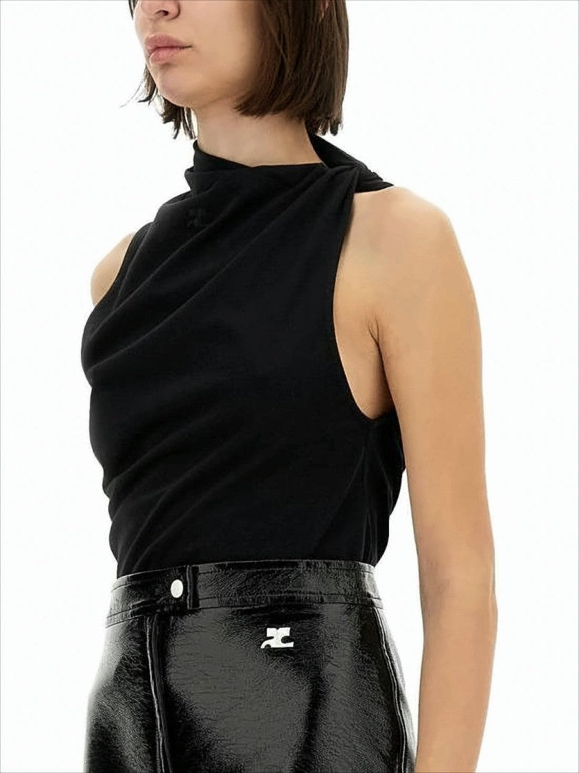 Courrèges Draped Neckline Cotton Sleeveless Top