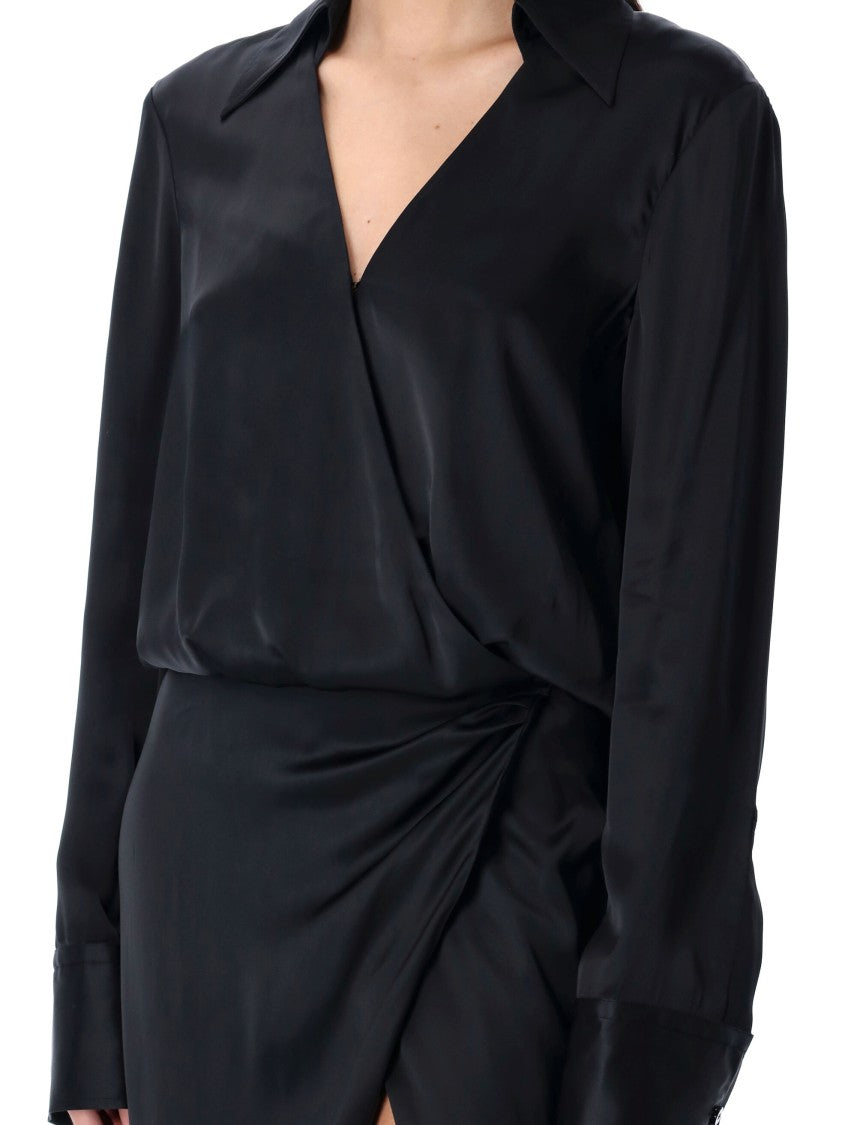 The Attico Wrap-Style Long Dress With Deep V-Neckline