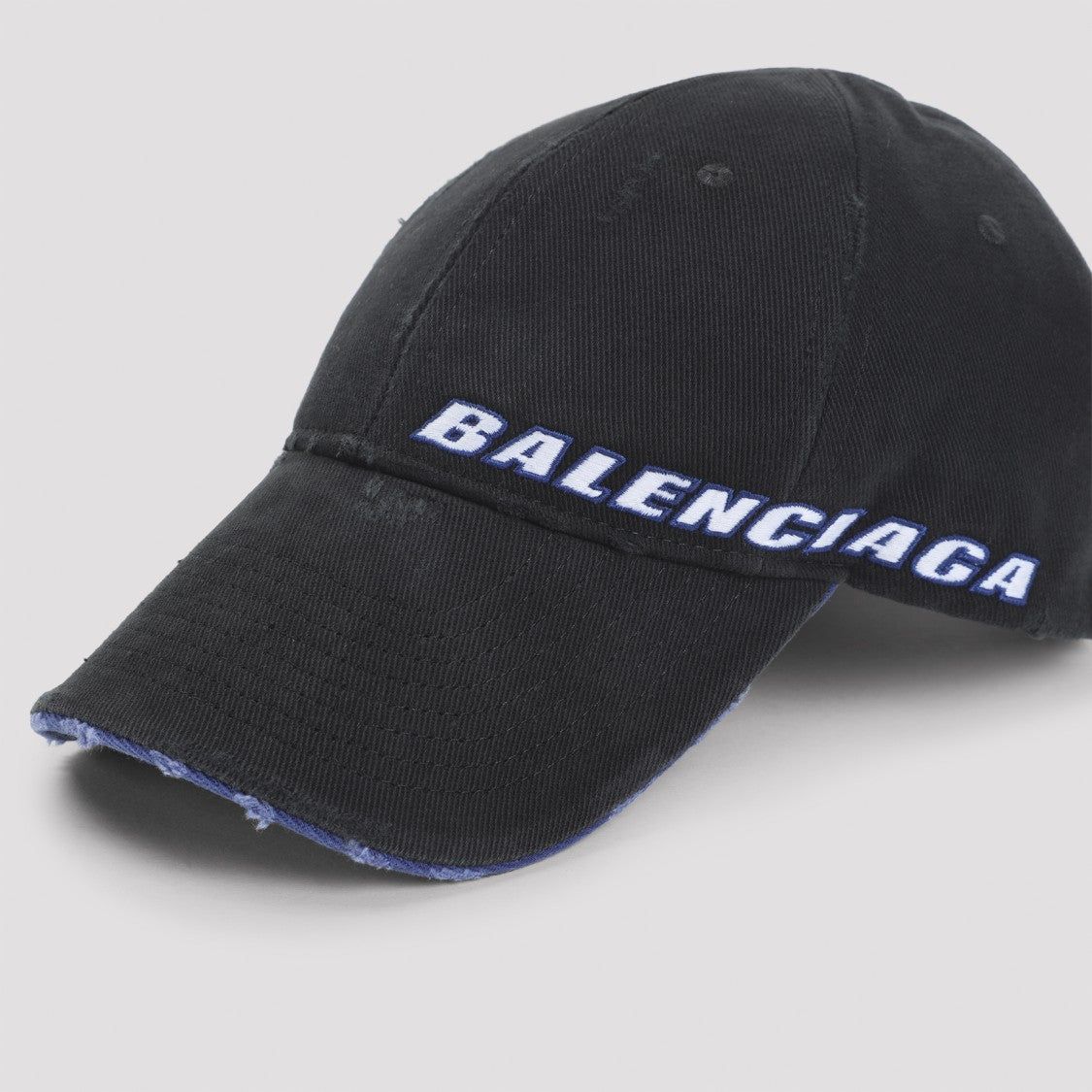 Balenciaga Distressed Black Cotton Baseball Cap