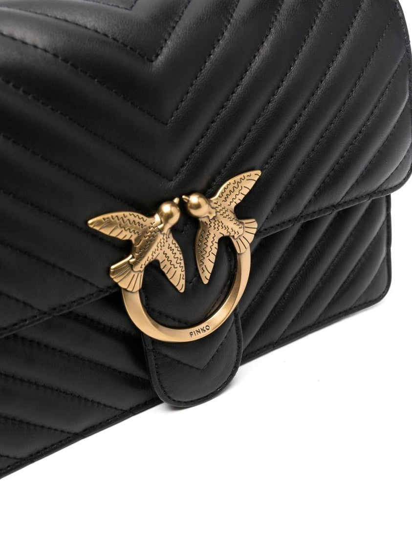 Pinko Chevron-Pattern Quilted Shoulder Bag With Gold-Tone Bird Clasp