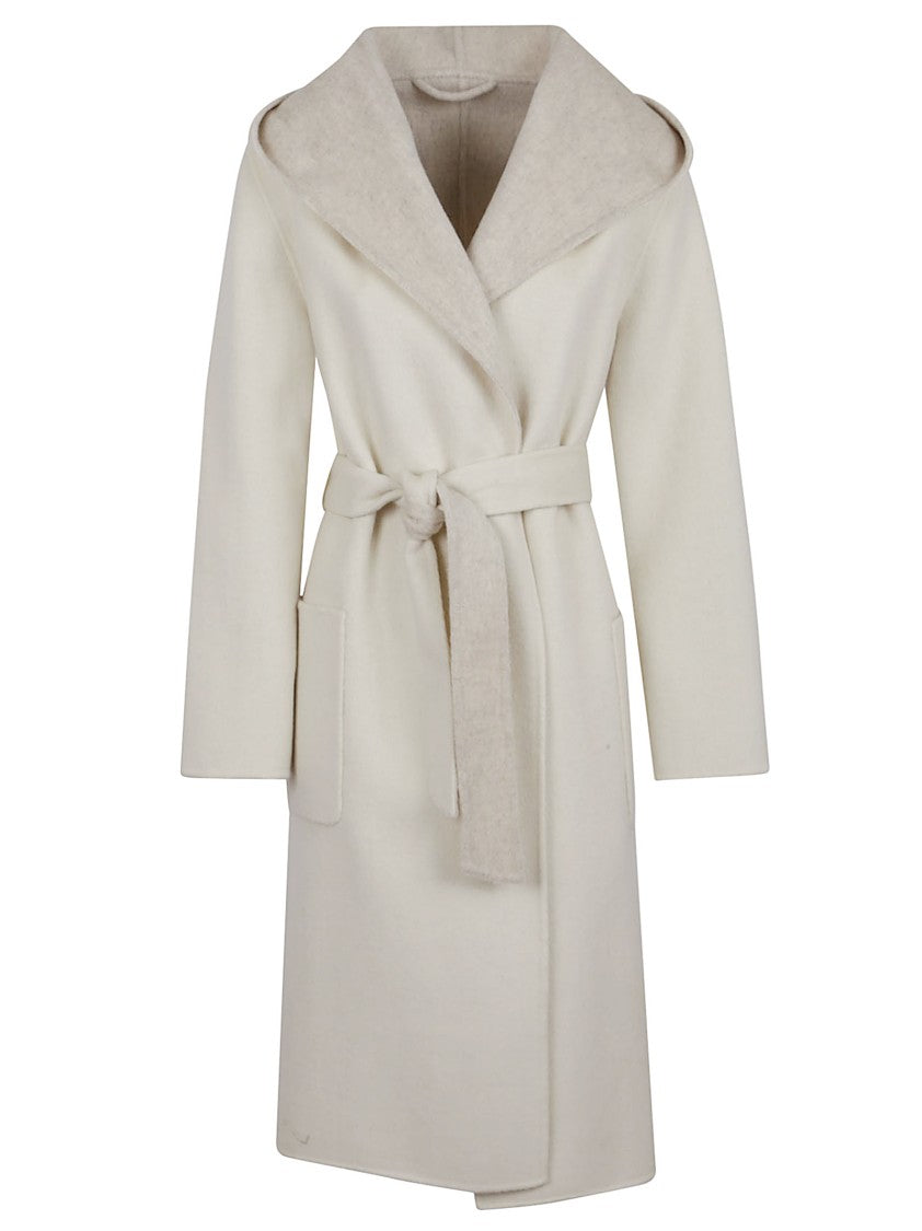 Parosh Reversible Knee-Length Wool Coat With Hood And Matching Belt