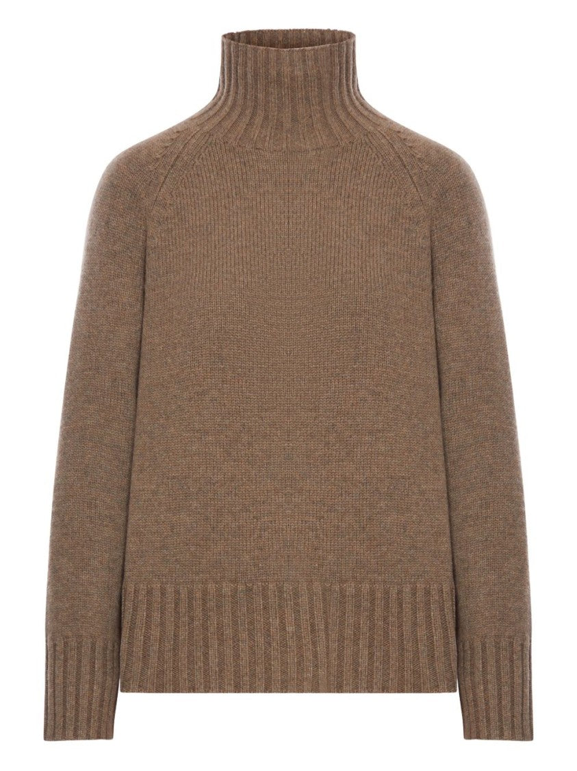 Max Mara Turtleneck Brown Wool Sweater With Raglan Sleeves