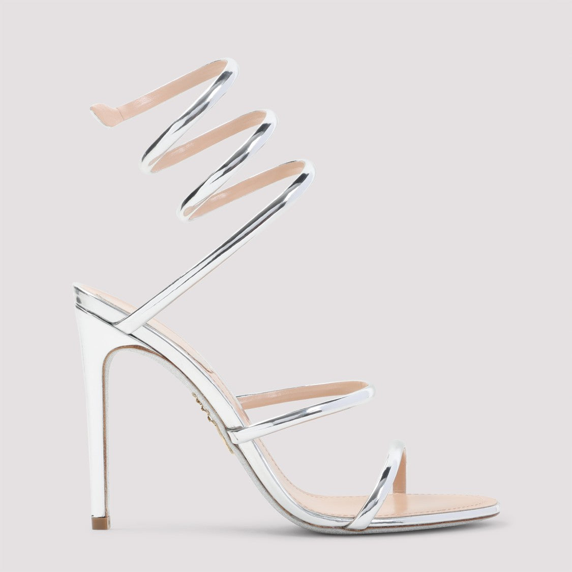 René Caovilla Spiraled Ankle Strap Sandals With Metallic Finish