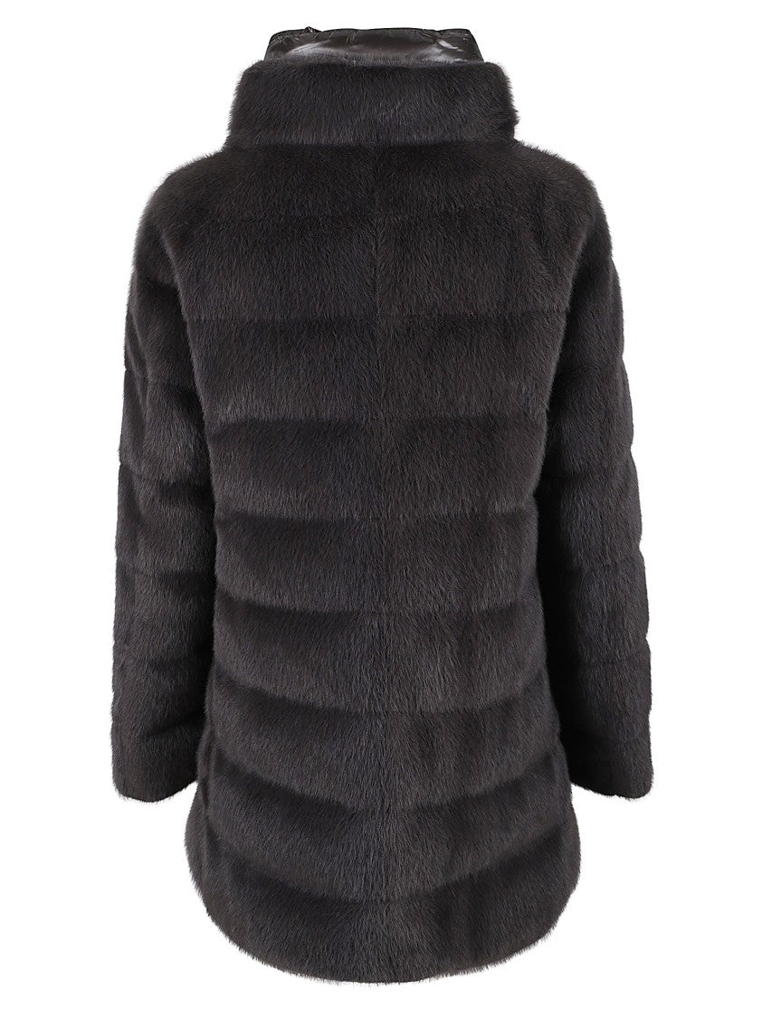 Herno A-Shape Faux Fur Jacket With High Collar And Side Pockets
