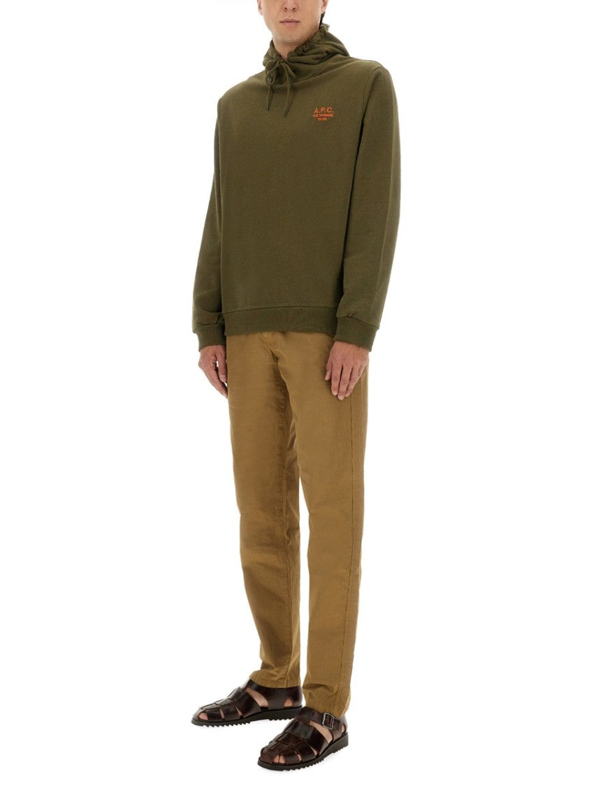 A.P.C. Relaxed Fit Green Hoodie With Drawstring