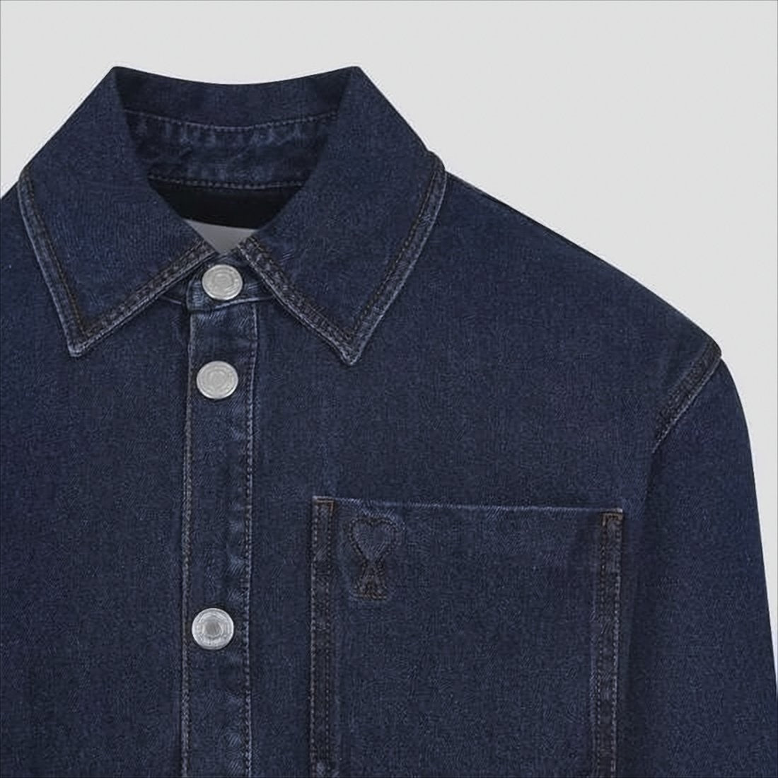 Ami Button-Down Denim Shirt With Chest Pocket And Embroidery
