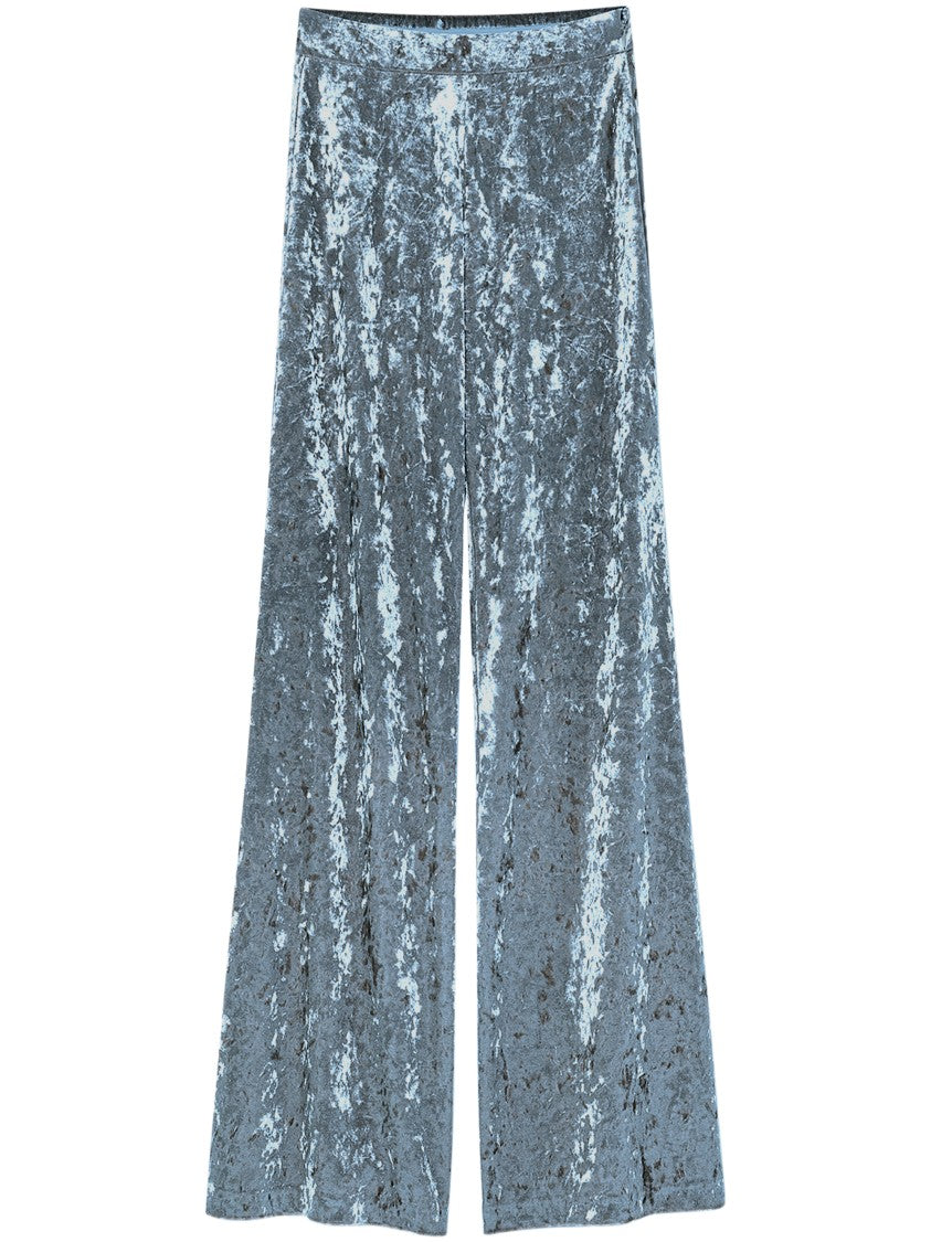 Forte Forte High-Waisted Iridescent Stretch Velvet Trousers With Wide-Leg Silhouette