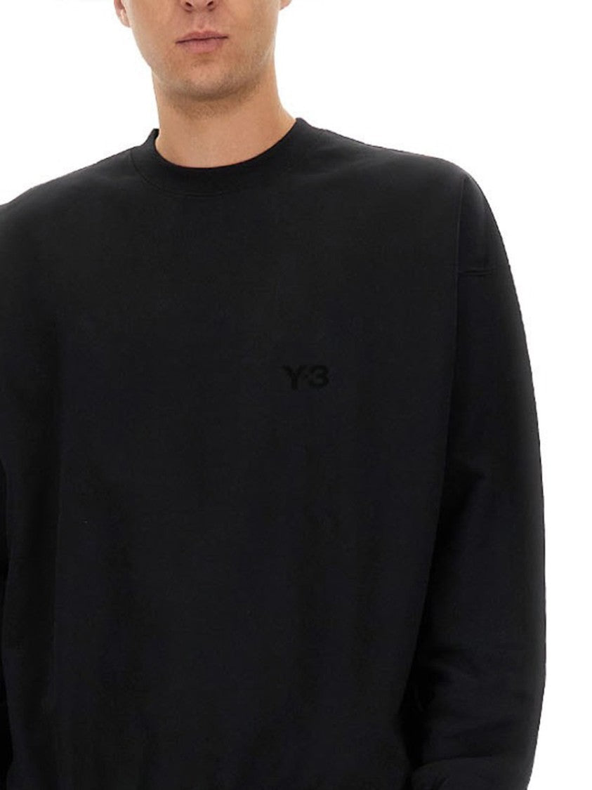 Y-3 Relaxed Fit Black Cotton Sweatshirt With Tonal Logo