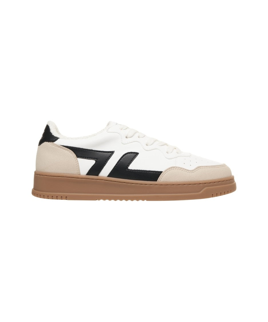 Zeta Beige-Overlaid Corn Leather Sneakers With Contrasting Heel