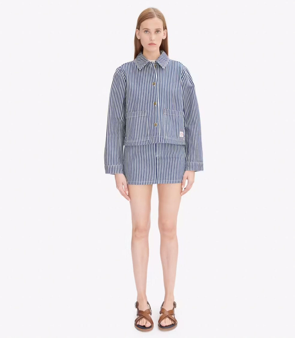 A.P.C. Blue And White Striped Heavyweight Cotton Jacket