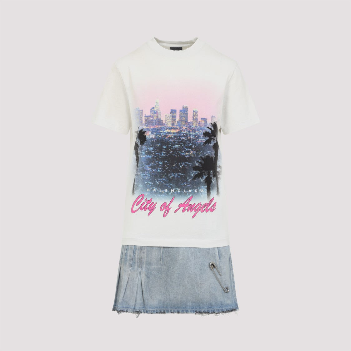 Balenciaga Graphic Print T-Shirt And Denim Skirt Combination