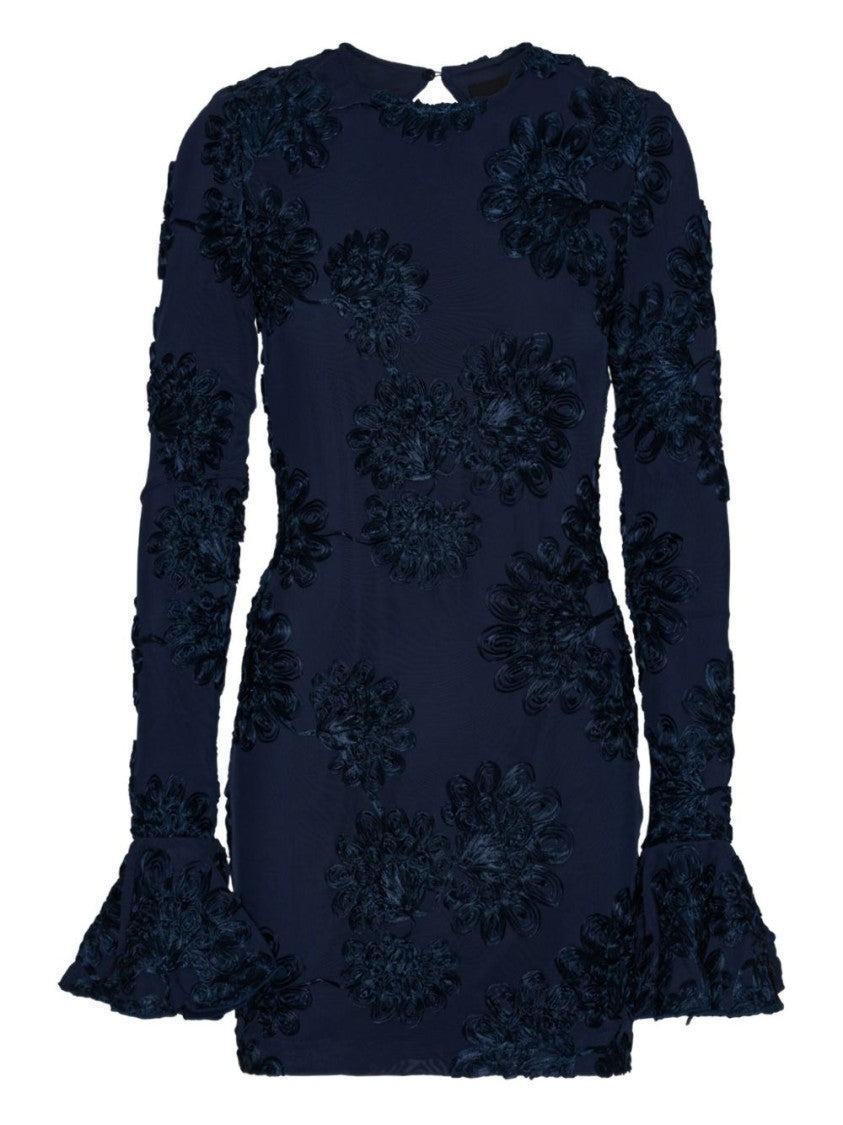 Rotate Fitted Mini Dress With Floral Appliqués And Keyhole Back