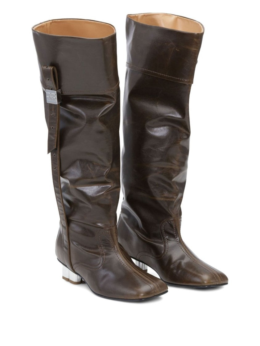 Ganni Slouchy Green Ankle Boots With Pointed Toe