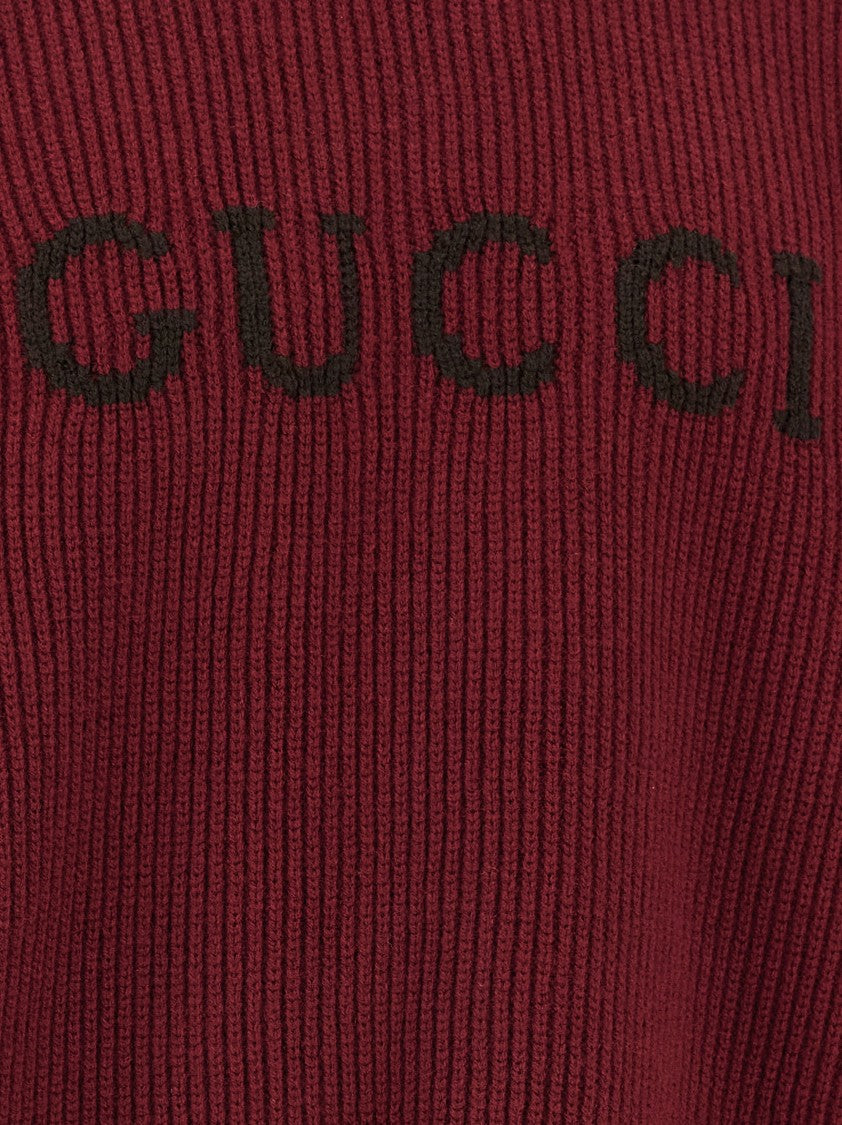 Gucci Intarsia Logo Detail Ribbed Knit Sweater