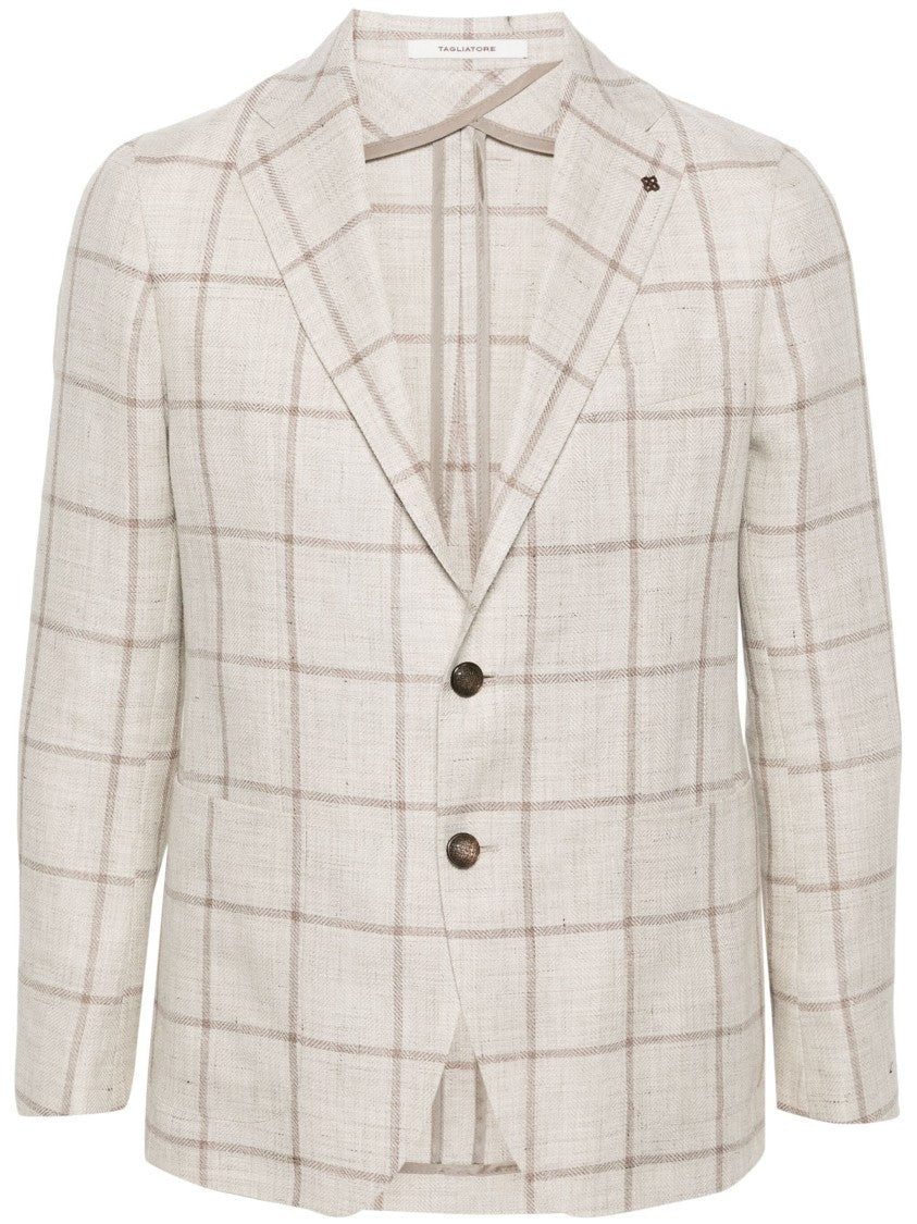 Tagliatore Tailored Beige Check Blazer With Notched Lapels