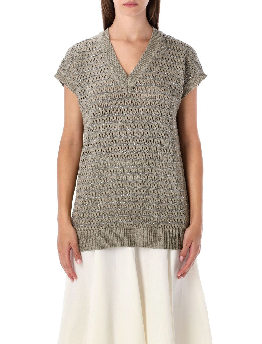 Fabiana Filippi Crochet Knit Top With V-Neck