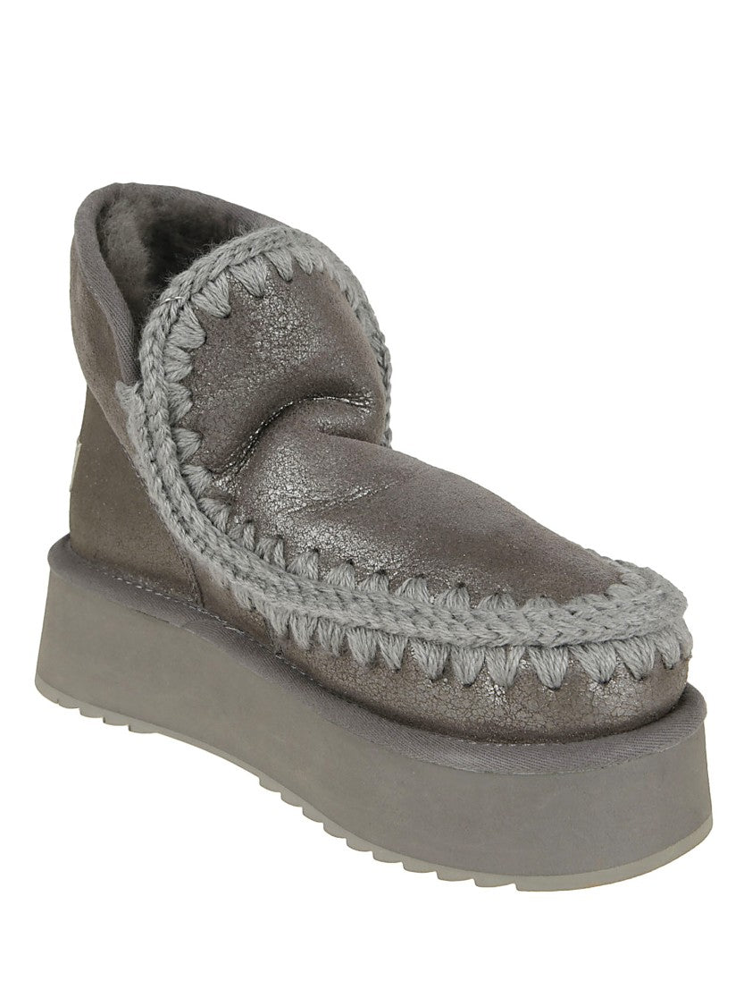 Mou Metallic Textured Ankle Boots With Plush Lining