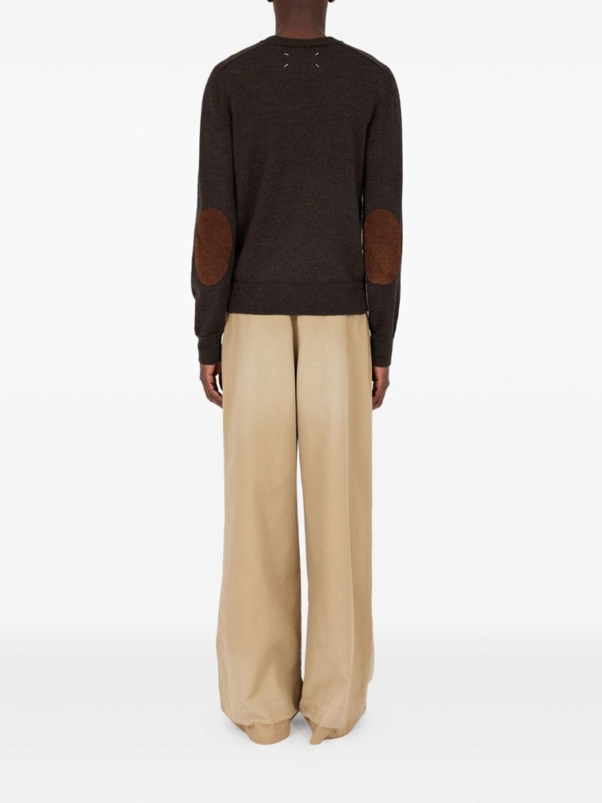 Maison Margiela Brown Wool Sweater With Contrasting Elbow Patches