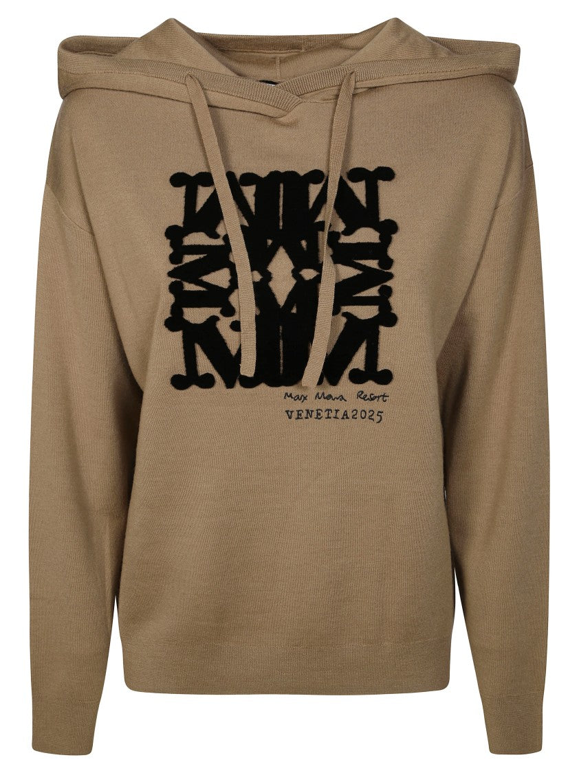 Max Mara Relaxed Fit Beige Hoodie With Bold Logo