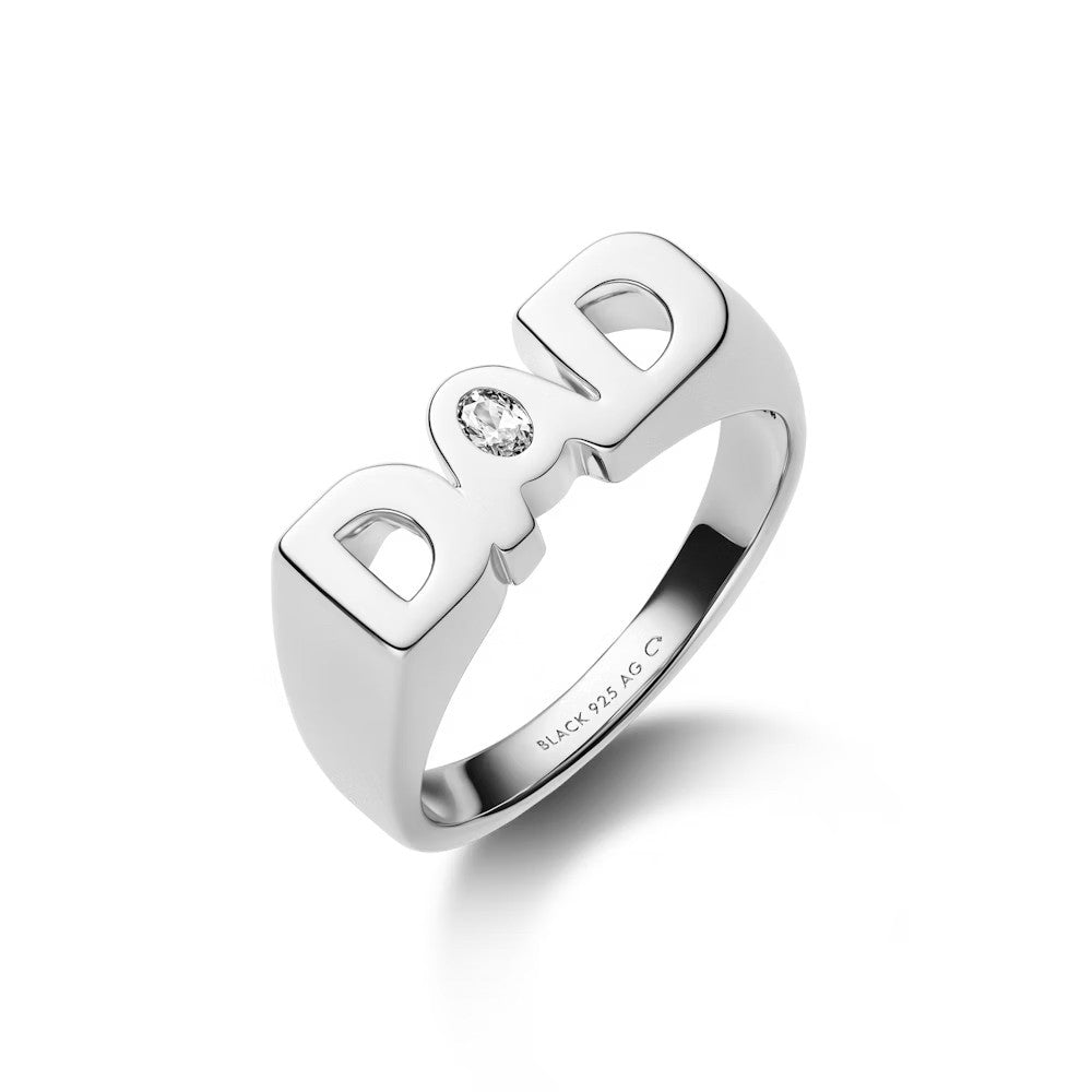 Maria Black Signet Ring In Recycled Sterling Silver With Zirconia Stone