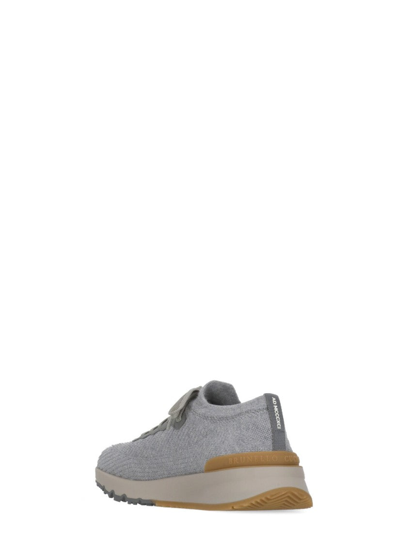 Brunello Cucinelli Wool Knitted Sneakers With Raised Logo